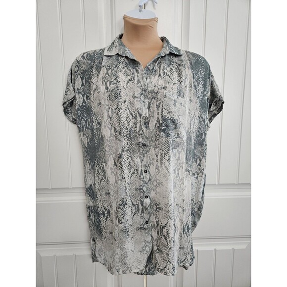 Karlie Chiffon Snake Print Button Up Doleman Sleeve Tunic Size L - Picture 1 of 8